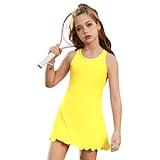 Jxstar Girls Tennis Dress Sleeveless Golf Outfit High Waist Workout Athletic Skorts Sets with Shorts Pockets, 4-5T Yellow