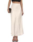 Women's Leopard Print Satin Maxi Skirt High Waisted Elastic Waistband Silk A-Line Casual Party 2025 Summer Long Skirts (Beige, Medium)