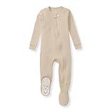 Burt's Bees Baby Baby Boy's Sleeper PJs, 100% Organic Cotton, One-Piece Footie, Zip Up Jumpsuit, Snug Fit Pajamas, Neutral Solid Rib, 18 Months