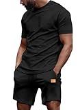 Dokotoo Men Mens Fashion Outfits Athletic Workout Sets for Men 2 piece T Shirts and Shorts Set Casual Tracksuits Set with Pockets Black Large