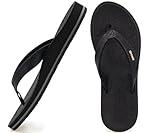 ONCAI Women's Flip Flops Comfortable Summer Beach Thong Sandals for Women 2025 with Cushion Walking Arch Support Yoga Mat Indoor Outdoor Soles Black Size 10