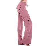 Labor Day Sales Deals Home Cargo Leggings Cargo Pants Women Plus Size Stretchy Flare Yoga Leggings Palazzo Casual Drawstring Wide Leg Pants with Side Pockets Same Day delivery Items A-Pink Large