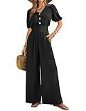 LOOKBOHO Womens Jumpsuits Short Sleeve V Neck Dressy Casual Wide Leg Pants Romper 2025 Summer One Piece Outfits