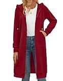 Zeagoo 2024 Women's Zip Up Hoodies Oversized Fleece Long Sleeve Sweatshirts Casual Fall Jacket Coat with Pocket Wine Red