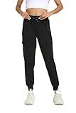 Womens Cargo Pants with Pockets-Lightweight Quick Dry Water Resistant Hiking Pants for Travel Casual Athletic and Outdoor(Black,L)