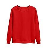Sweatshirt For Womens Fashion Long Sleeve Crewneck Fleece Sweatshirts Lightweight Solid Color Casual Pullover prime of day deals today 2024 womens fall fashion 2024 tops Red XL