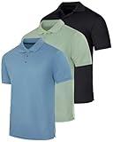 Real Essentials 3 Pack Mens Dry Dri Fit Polo Shirt Short Sleeve Golf Tennis Active Athletic Performance Work Sports Collared Business Casual Tee