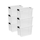 Sterilite 6-Pack Stackable Storage Bin with Lid, Clear Plastic Design, 30 Quart