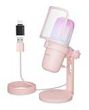 Ko-Star USB Microphone Gaming for PC Pink，Mini Computer Gaming Mic for PS4/ PS5/ Mac,Streaming Microphone for PC Gaming,Condenser Mic with RGB Streaming,PopFilter,Shock Mount for Recording,Podcasting