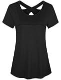 Kimmery Going Out Tops for Women Ladies Short Circle Neckline Stretchy Silky Wicks Tees Summer Regularly Type Gym Shirts Sweat Session Black XXL