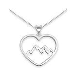 Heart Mountain Range Necklace, 925 Sterling Silver Mountain Necklace for Women, Birthday and Travel Gift for Outdoor Lovers and Nature Lovers, (20 inches)