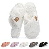 GOEWY Fuzzy Open Toe Slippers for Women Indoor and Outdoor with Memory Foam Cozy Cross Band Cute Slipper Soft House Shoes Slides Slip On Gifts for Women Mom Her Ladies Bridesmaid White
