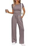 Trendy Queen Womens 2 Two Piece Set 2025 Summer Workout Beach Vacation Gym Clothes Fashion Lounge Loungewear Matching Sweatsuit Sweat Casual Wide Leg Pants Travel Outfit Fitness Athletic Clothing