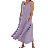 Women's Summer Cotton Linen Long Dress Sleeveless Elegant Flowy Dresses Plus Size Loose Comfy Sundress with Pockets