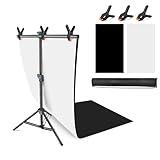 JEBUTU Product Photography Photo Backdrops Stand Kit, Photo Background, 26.8x50in White Black Backdrop Background with 26x29in Small T-Shape Backdrop Stand Tabletop Photo Shoot for Jewelry Cosmetics