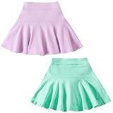 DREAM BUS 2 Pack Girl Pleated Skirts Built in Shorts Little Kid Tennis Skorts Toddler Girl Athletic Flowy Skorts Skirts Green/Purple