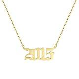 Aimber Birth Year Necklace 18K Gold Plated Birth Year Number Pendant Necklace Stainless Steel Birthday Year Necklace for Women,1970-2024(2015)