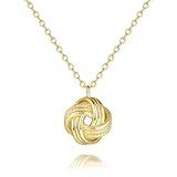 KOOLFIN Gold Pendant Necklace 14K Gold Necklaces for Women Love Knot Necklace Artistic Knot Design with Stamped Textures Interlocking Circle Pendant Necklaces for Women Trendy