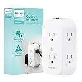 Philips 6-Outlet Extender, Grounded Wall Tap, Reset Button, Circuit Breaker, Adapter Spaced Outlets, 3-Prong, Multiple Plug, Quick and Easy Install, Cruise Essentials, ETL Listed, White, SPS1460WA/37