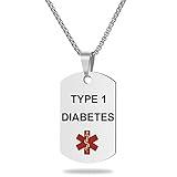 UNICGIFT Medical Alert ID Necklace, Laser Engraved TYPE 1 DIABETES, Stainless Steel Tag Pendant with 23.6 inch Chain for Men Women Diabetic Emergency First Aid