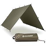 AquaQuest Defender Camping Tarp - Heavy Duty Tent Shelter or Rain Fly - Waterproof Camping Essentials for Hiking, Bushcraft & Hammock, 10 x 10 ft, Olive Drab