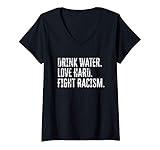 Womens Drink Water Love Hard Fight Racism | Anti-Racism V-Neck T-Shirt