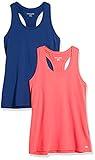 Amazon Essentials Women's Active Quick Dry Tech Stretch Racerback Tank Top (Available in Plus Size), Pack of 2, Blue/Coral Pink, Large
