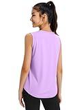 JOCMIC Girls Tank Tops Quick Dry Athletic Shirts, UPF50+ Stretchy Sports Tops for Dancewear Running Gymnastics Purple 9-10 Years