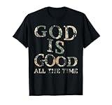 Vintage Camo God is Good Christian Teen Girl Jesus Son T-Shirt