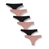 Amazon Essentials Women's Microfiber Underwear (Hipster & Thong, Available in Plus Size), Pack of 6, Black/Dusty Pink, Small