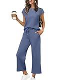 SAMPEEL Lounge Sets for Women Two Piece Vacation Travel Airport Summer Outfits Workout Matching Sets Women Clothing Business Casual Outfits Blue M