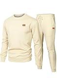 Dokotoo Men Men's 2 Piece Sweatsuits Outfits Jacquard Lounge Sets Long Sleeve Sweatshirt Sweatpants Loungewear Matching Set Apricot L