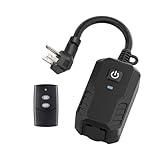 BN-LINK Outdoor Remote Control Outlet Plug Black,Indoor Wireless Outlet Switch Weatherproof Heavy Duty 15A 3-Prong 6-inch Cord 100Ft Range (Battery Included)