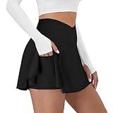DLOODA Tennis Skirt for Women with Pockets Shorts Crossover High Waisted Athletic Golf Skorts Running Workout Skirts 2 in 7 Black