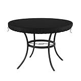 Outdoor Round Table Covers, Waterproof Patio Furniture Covers, UV Resistant Anti-Fading Patio Cover for Outdoor Round Table, Black, 48 inch Diameter