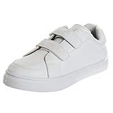 Josmo Boys Girls Strap Shoes Athletic Casual Dress School Uniform Oxford Canvas Tennis Sneakers, White, 12 US Unisex Little Kid