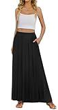 MLXSJ Women's Maxi Skirt Flowy High Waisted Casual Long Skirts with Pockets (Black, L)