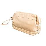 Eurow Luxe Double Layer Spacious Waterproof Cosmetic Travel Bag, PU Leather, Portable with Handle, Makeup & Toiletry Organizer, Dual Compartments for Brushes & Essentials, Cream