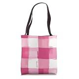 Hot Pink and White Abstract Thick Plaid Print Tote Bag