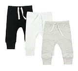 HonesBorn AIUI-HARNSBORN Baby Unisex 3-Pack Baby boy Pants, Infant Boys Girls Cotton Tapered Ankle Pants(0-3 Months, Black/Off-White/Grey Melange)