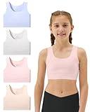 Sascina Girls' Training Bras Seamless First Bra 7-8 Girls Sports Bras Longline Crop Bra - No Pads, Chest Double Lined Nude+Light Gray+Candy Blue+Sand Pink