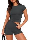 SAMPEEL Casual Workout Sets Two Piece Outfits for Women High Waist Leggings Set Activewear L