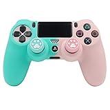 RALAN Pink Controller Skins for PS4, Silicone Controller Cover Skin Protector Compatible /PS4 Slim/PS4 Pro Controller with 2 Cute Thumb Grips Caps