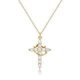 Robaice Jewelry Gifts Upgraded Crown Cross Necklace for Women 14K Gold Plated Crown Cross Pendant Necklace Simple Diamond Gold Necklaces Faith Cross Jewelry First Communion Necklace, gold