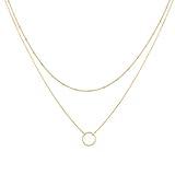 MEVECCO Gold Layered Choker Necklace for Women,18K Gold Plated Cute Dainty Karma Round Circle Disc Charm Small Beaded Satellite Chain Minimalist Choker Necklace