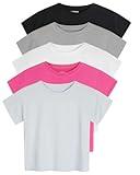 Real Essentials 5 Pack: Womens Crop Top High Waist Quick Dry Fit Active Wear Yoga Workout Athletic Running Gym Exercise Ladies Short Sleeve Crew Neck Moisture Wicking Tees T-Shirt Summer - Set 2, M