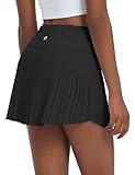 baleaf Pleated Tennis Skirt Skorts Skirts for Woman High Waisted Lightweight Athletic Golf Workout with Shorts Pockets Black Medium
