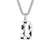 Art Attack Stainless Steel Soccer Ball Initial Letter Chain Necklace, Football National Team Flag Accessories, Country History Map Apparel Merch (Silver) (D)