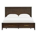 BOWERY HILL Transitional Solid Mindi Hardwood Cal King Panel Bed in Brown
