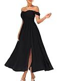 2024 Women's Summer Sleeveless Off Shoulder Floral Flowy A Line Maxi Dresses Black L